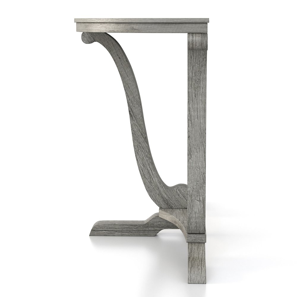 Dongola 47.95 in. Vintage Gray Oak Half Moon Wood Console Table. Picture 3