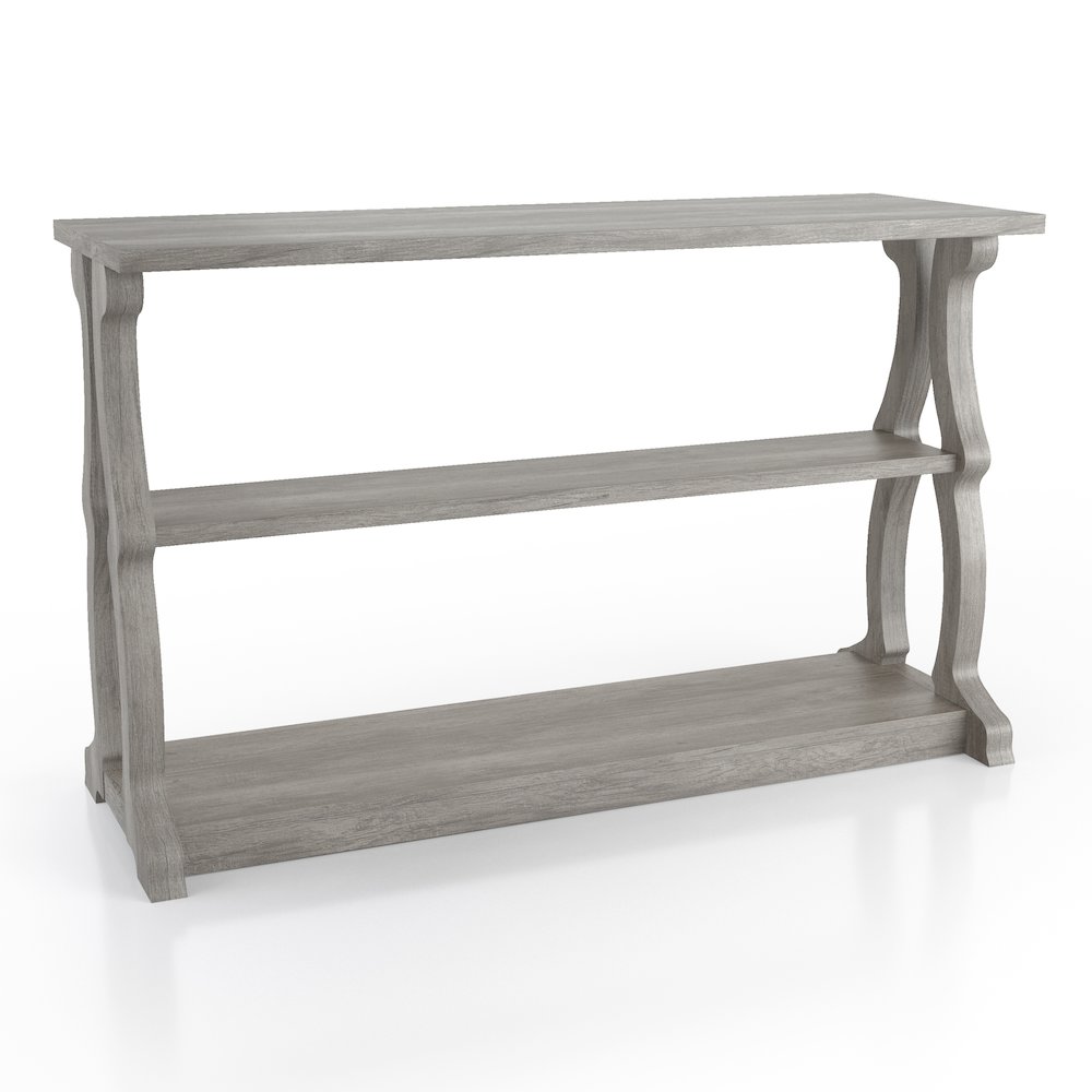 Birch Wood 2-Shelf Console Table in Vintage Gray Oak. Picture 1