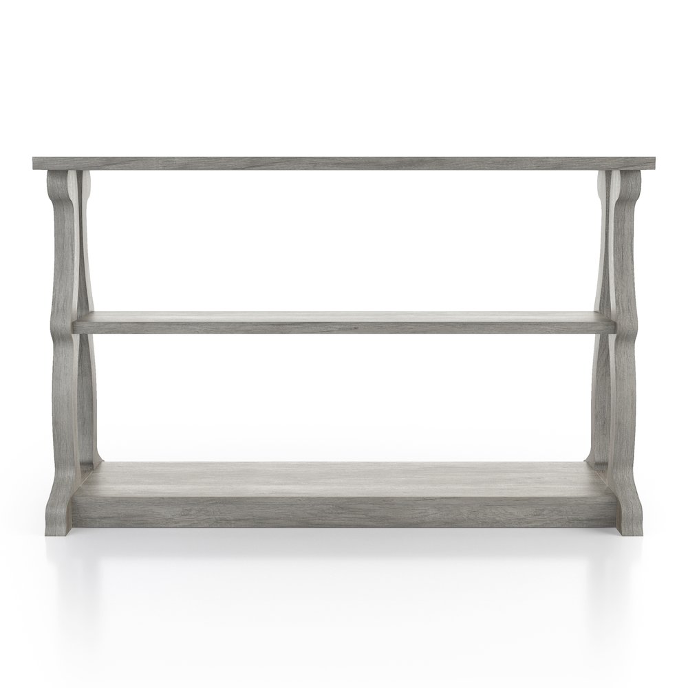 Birch Wood 2-Shelf Console Table in Vintage Gray Oak. Picture 2