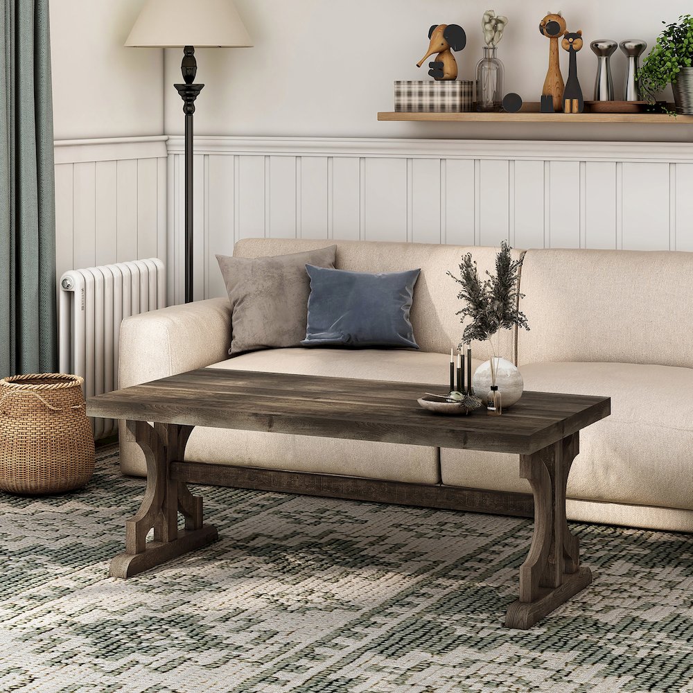 Birch Farmhouse Wood Coffee Table in Reclaimed Oak. Picture 5