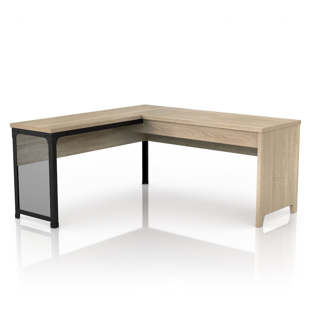 Froy Contemporary Wood L-Shape Desk in Natural Oak. Picture 1