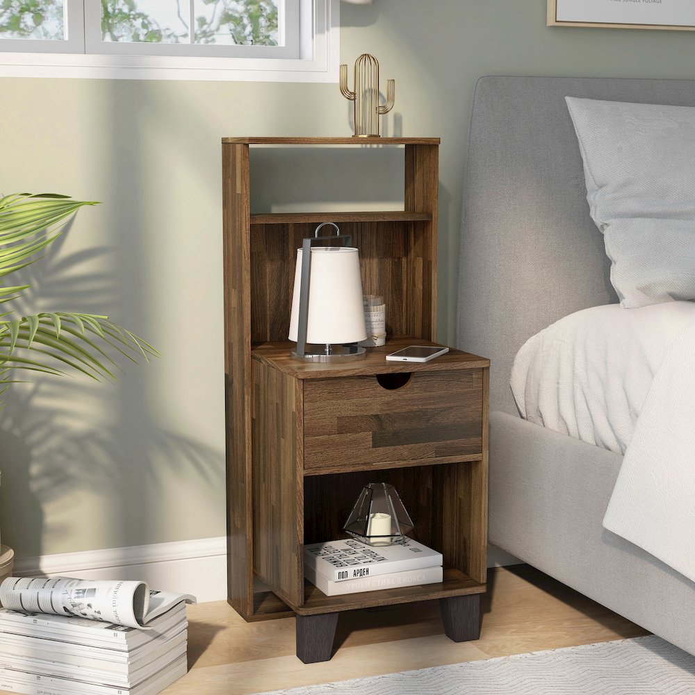 Armo 1-Drawer and 2-Shelf Wood Adult Nightstand. Picture 5