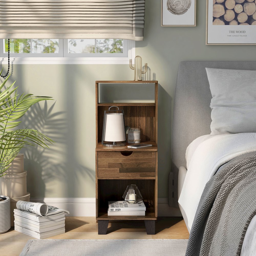Armo 1-Drawer and 2-Shelf Wood Adult Nightstand. Picture 4