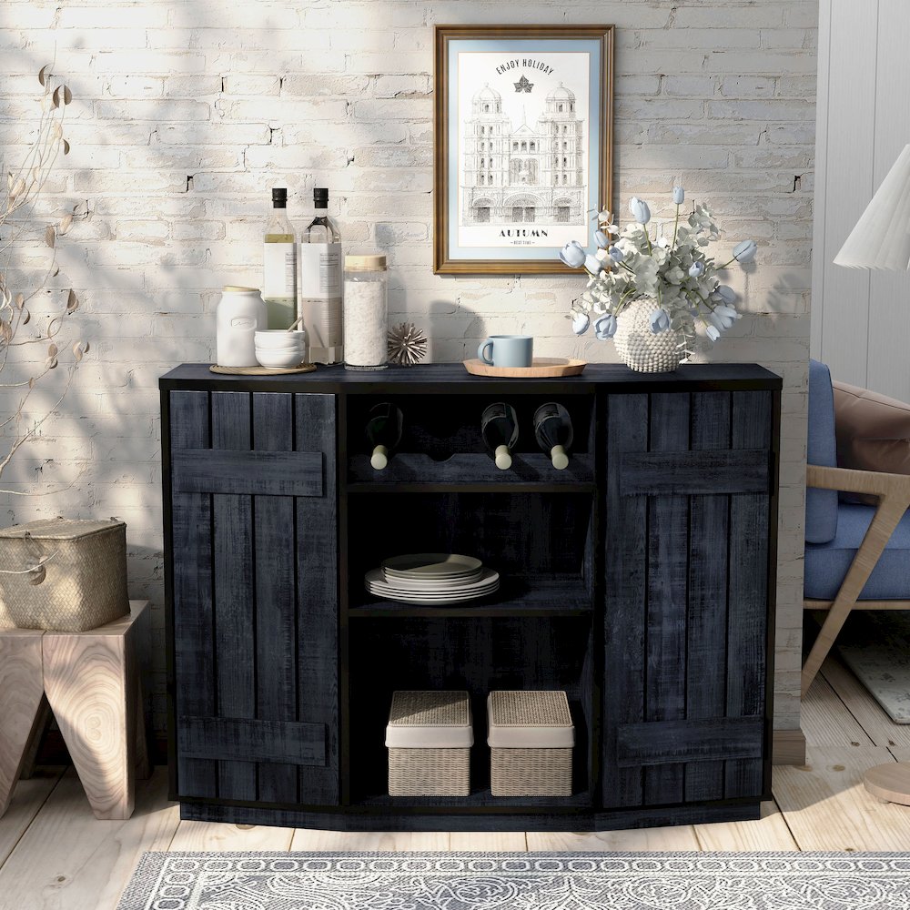 Kyro Multi-Storage Wood Rustic Navy Blue Buffet with Doors. Picture 3