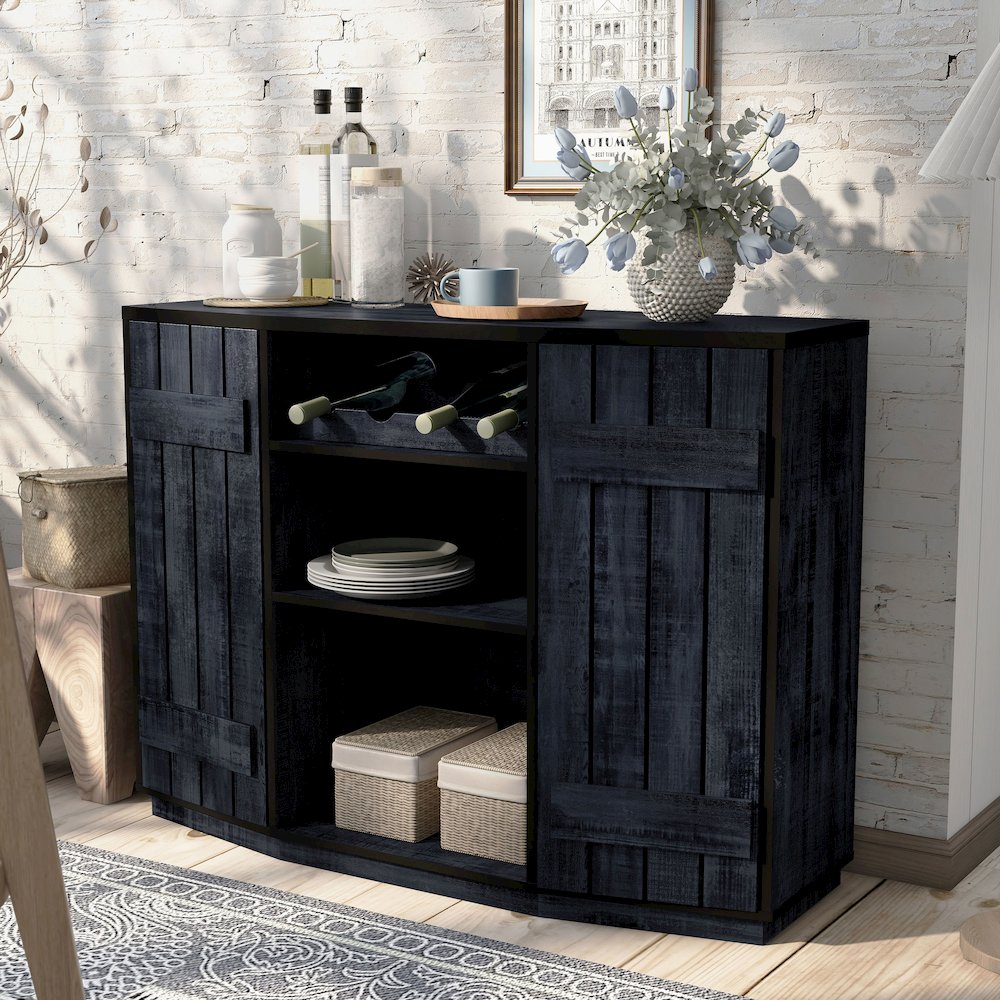 Kyro Multi-Storage Wood Rustic Navy Blue Buffet with Doors. Picture 5