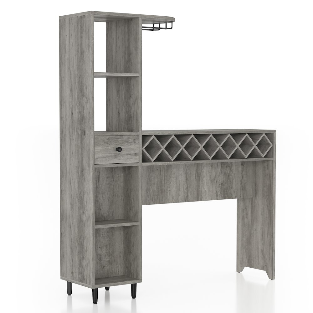 Flyn Wood Multi-Storage Bar Table in Vintage Gray Oak. Picture 1