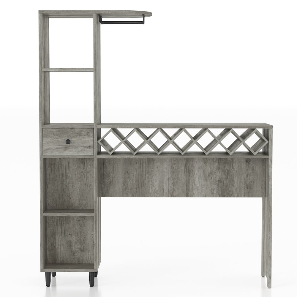 Flyn Wood Multi-Storage Bar Table in Vintage Gray Oak. Picture 2
