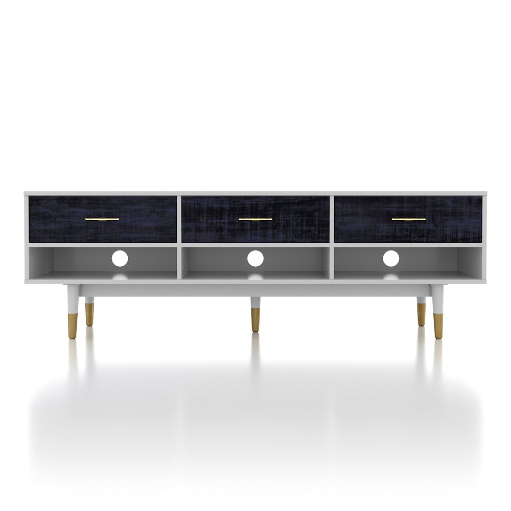 Fabiano 3-Drawer and 3-Shelf Solid Wood 70" TV Stand, Rustic Navy Blue. Picture 2
