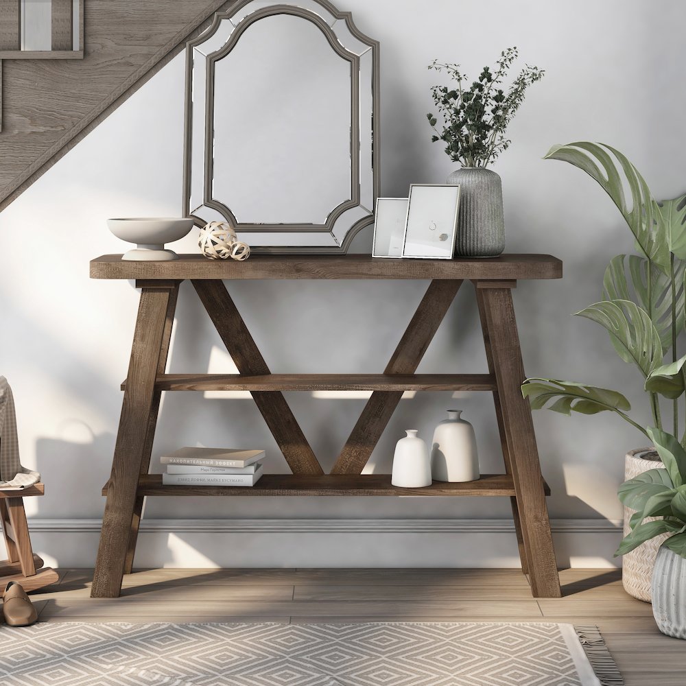 Olivia Wood 2-Shelf Console Table. Picture 5