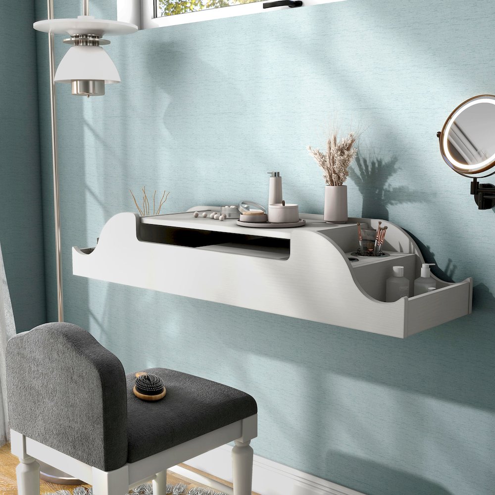 Elm Wood Wall Mounted Makeup Vanity. Picture 4