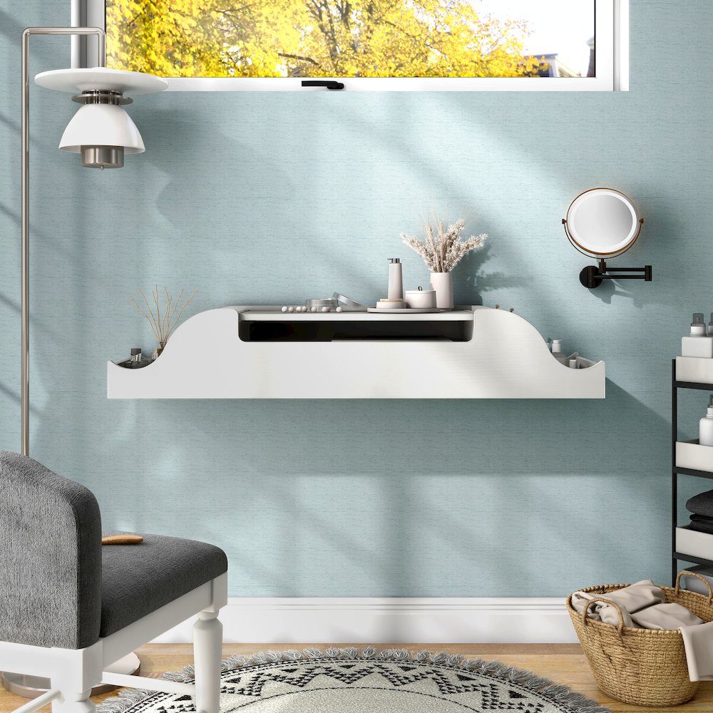 Elm Wood Wall Mounted Makeup Vanity. Picture 5