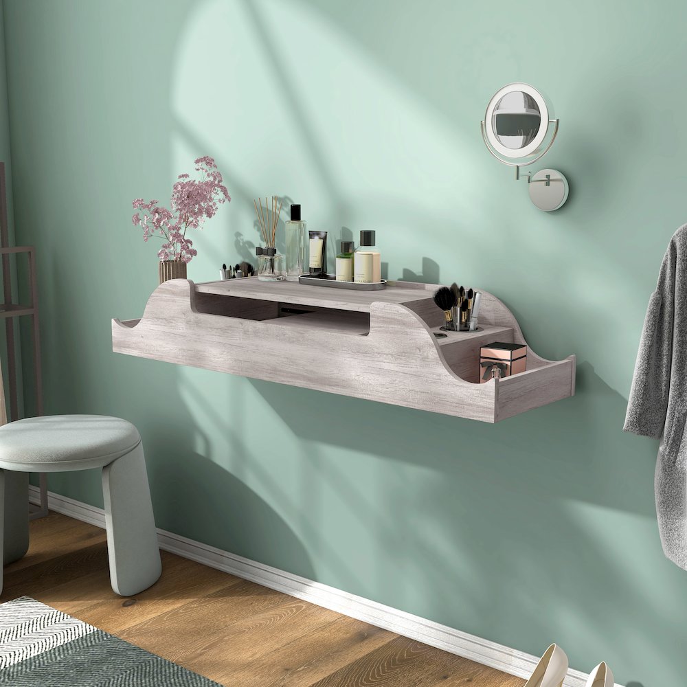 Elm Wood Wall Mounted Makeup Vanity. Picture 3