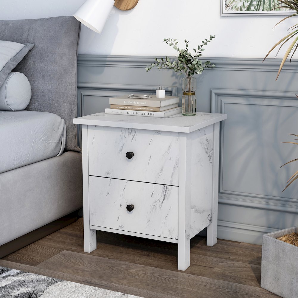 Knott Contemporary Wood 2-Drawer Nightstand in White. Picture 3