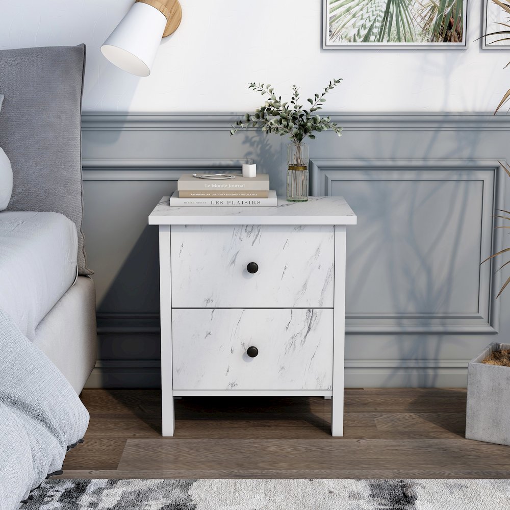 Knott Contemporary Wood 2-Drawer Nightstand in White. Picture 4