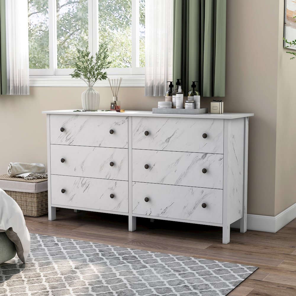 Knott Contemporary Wood 6-Drawer Dresser in White. Picture 3