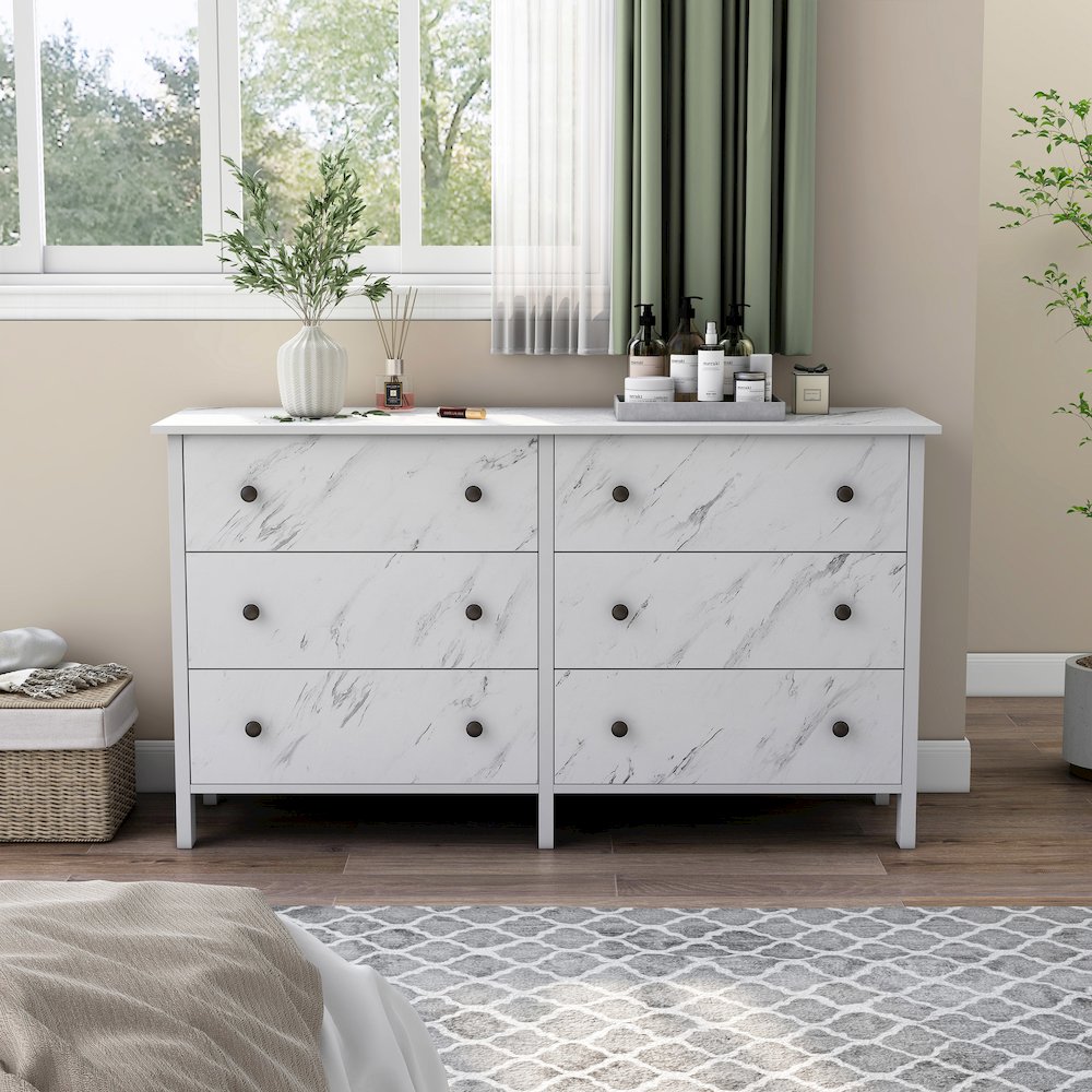 Knott Contemporary Wood 6-Drawer Dresser in White. Picture 4
