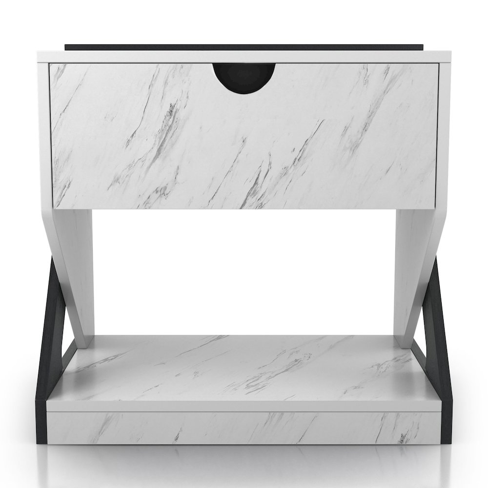 Glanz 24"W Wood 1-Drawer Nightstand in White Marble. Picture 2