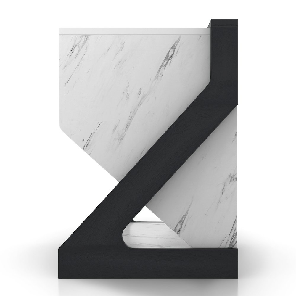 Glanz 24"W Wood 1-Drawer Nightstand in White Marble. Picture 3