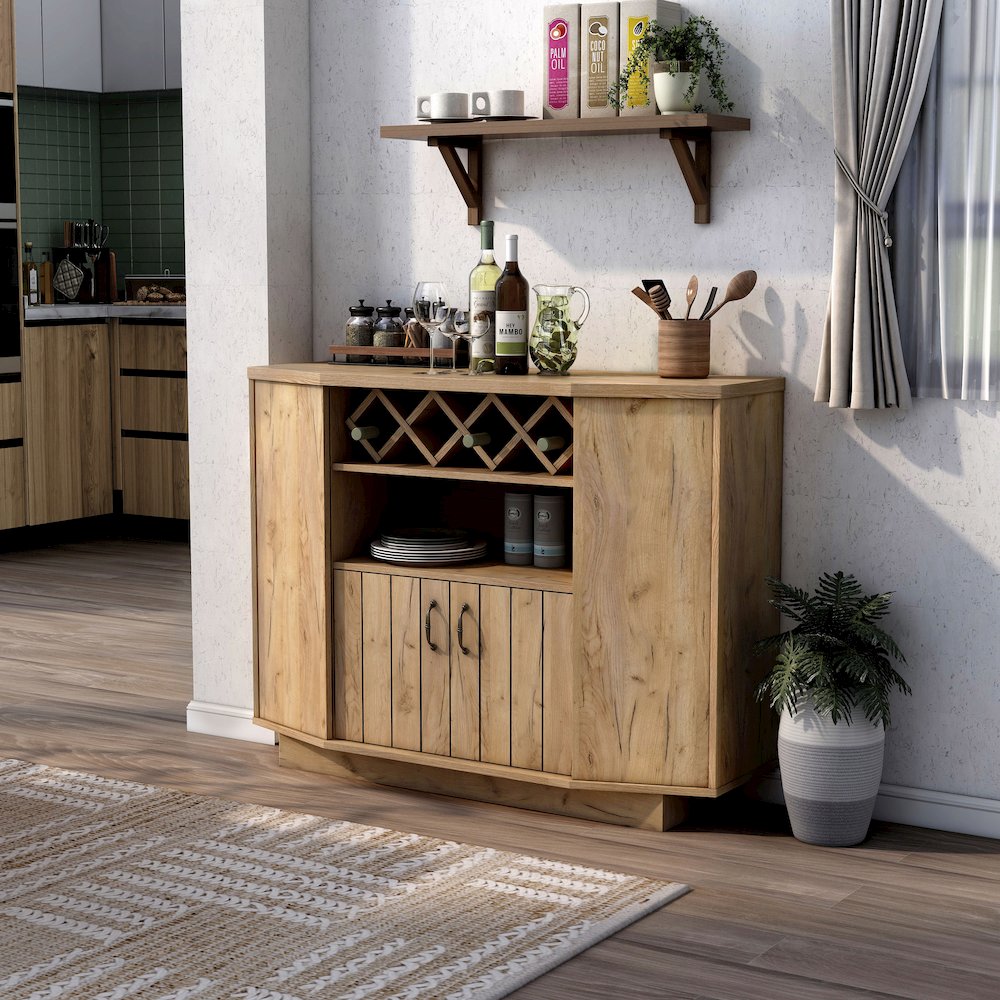 Glanz 47"W Wood Multi-Storage Buffet in Light Oak. Picture 4