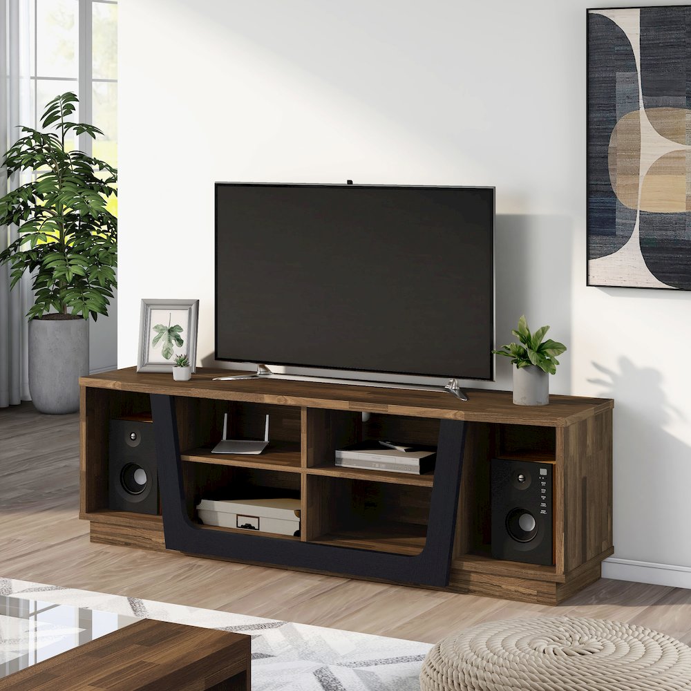 Hart Wood 6-Shelf TV Stand in Light Hickory Brown. Picture 4