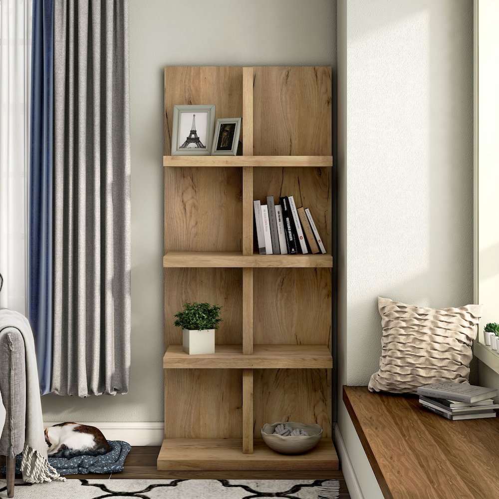 Santo Wood 4-Shelf Bookcase in Light Oak. Picture 5