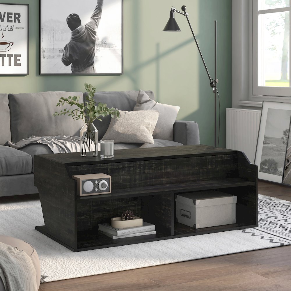 Birch Wood Lift-Top Coffee Table in Black. Picture 3