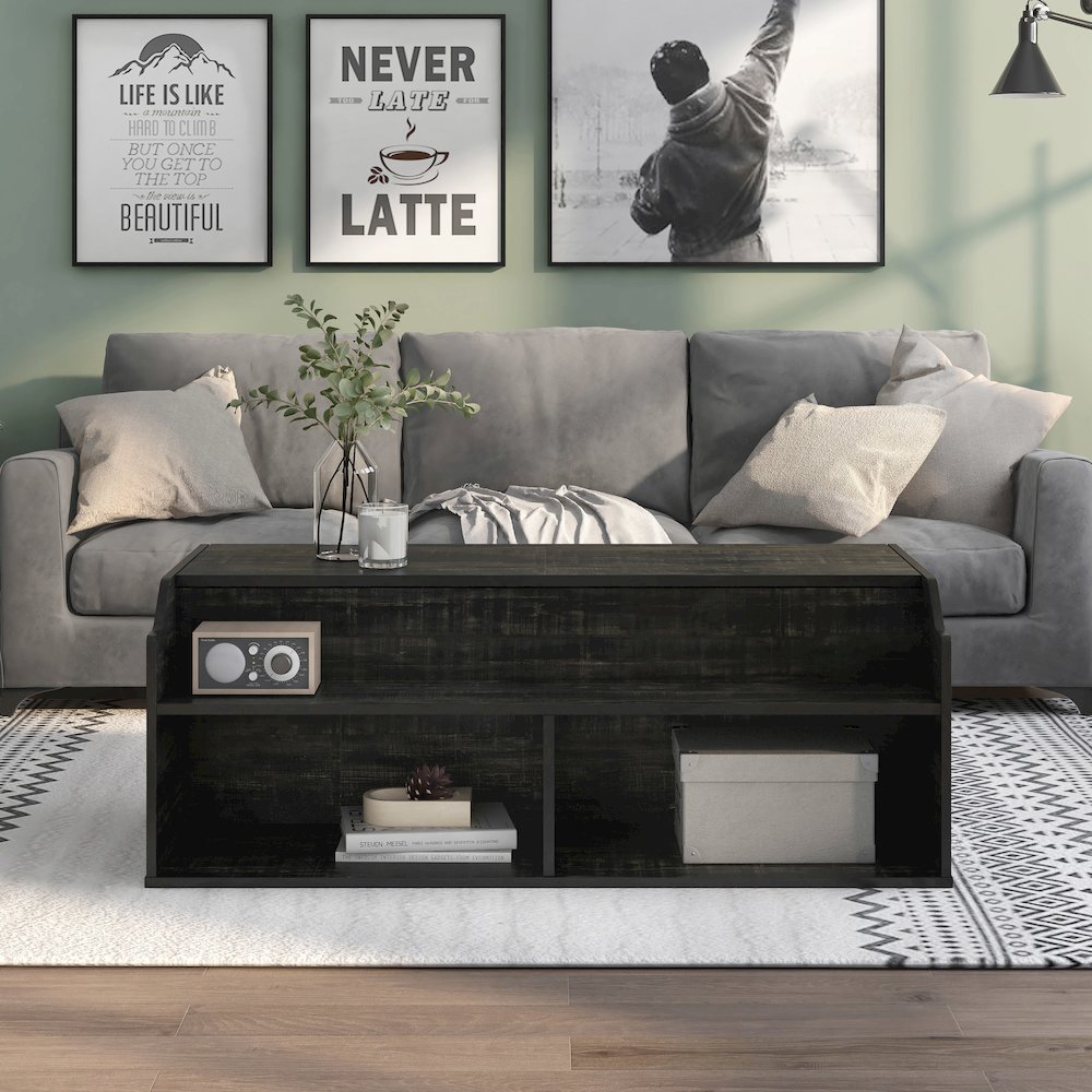 Birch Wood Lift-Top Coffee Table in Black. Picture 4