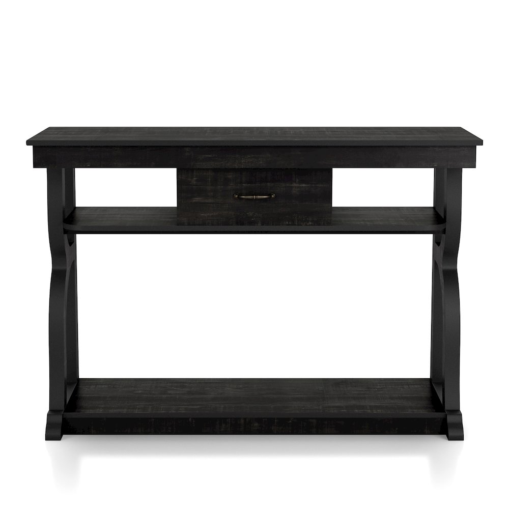 Seche Farmhouse Wood 1-Drawer Console Table in Black. Picture 2