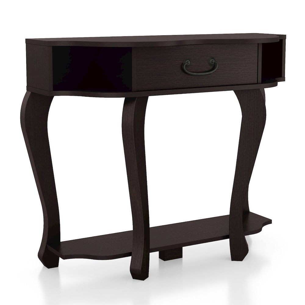 Jale Wood 1-Drawer Console Table with Shelf in Espresso. Picture 5