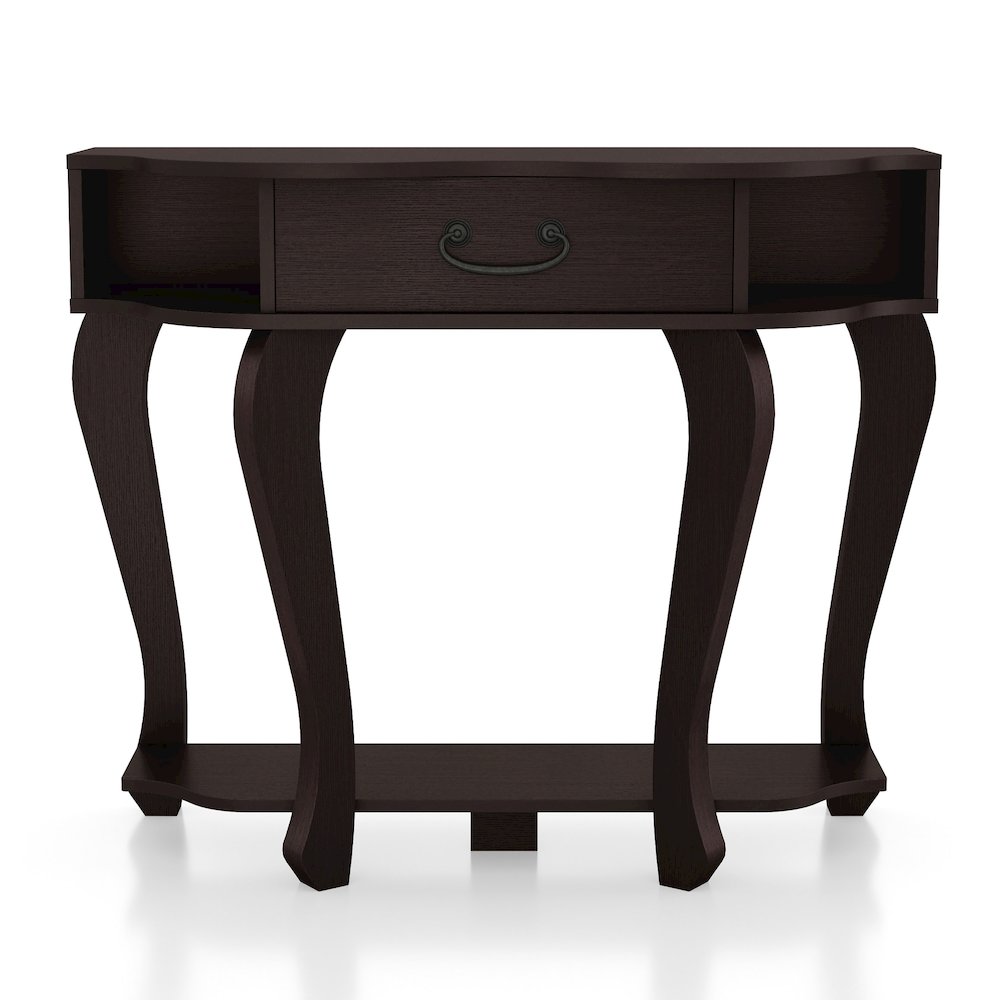 Jale Wood 1-Drawer Console Table with Shelf in Espresso. Picture 1