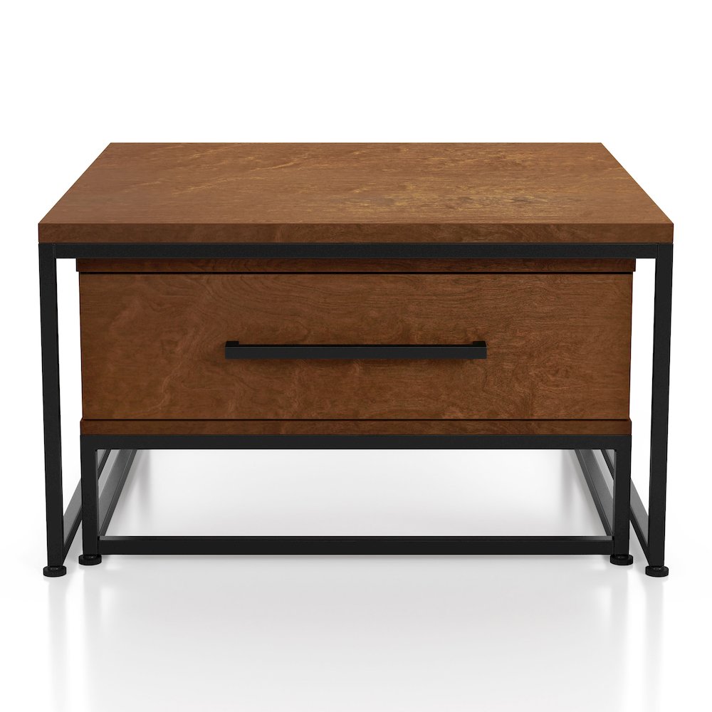 Noote Wood 2-Piece Nesting Tables Set with Drawer in Brown. Picture 2