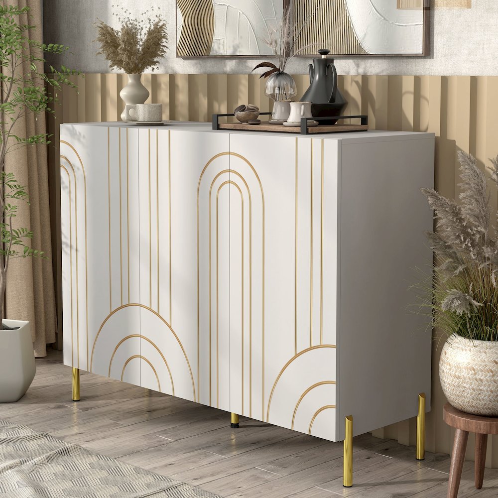 Taos White Wood Buffet Console Sideboard Cabinet. Picture 4