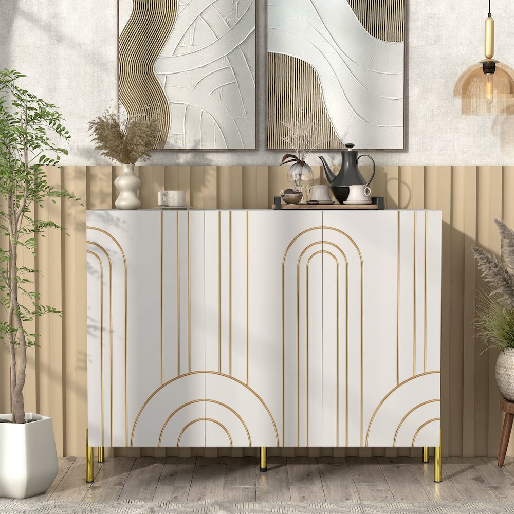 Taos White Wood Buffet Console Sideboard Cabinet. Picture 5