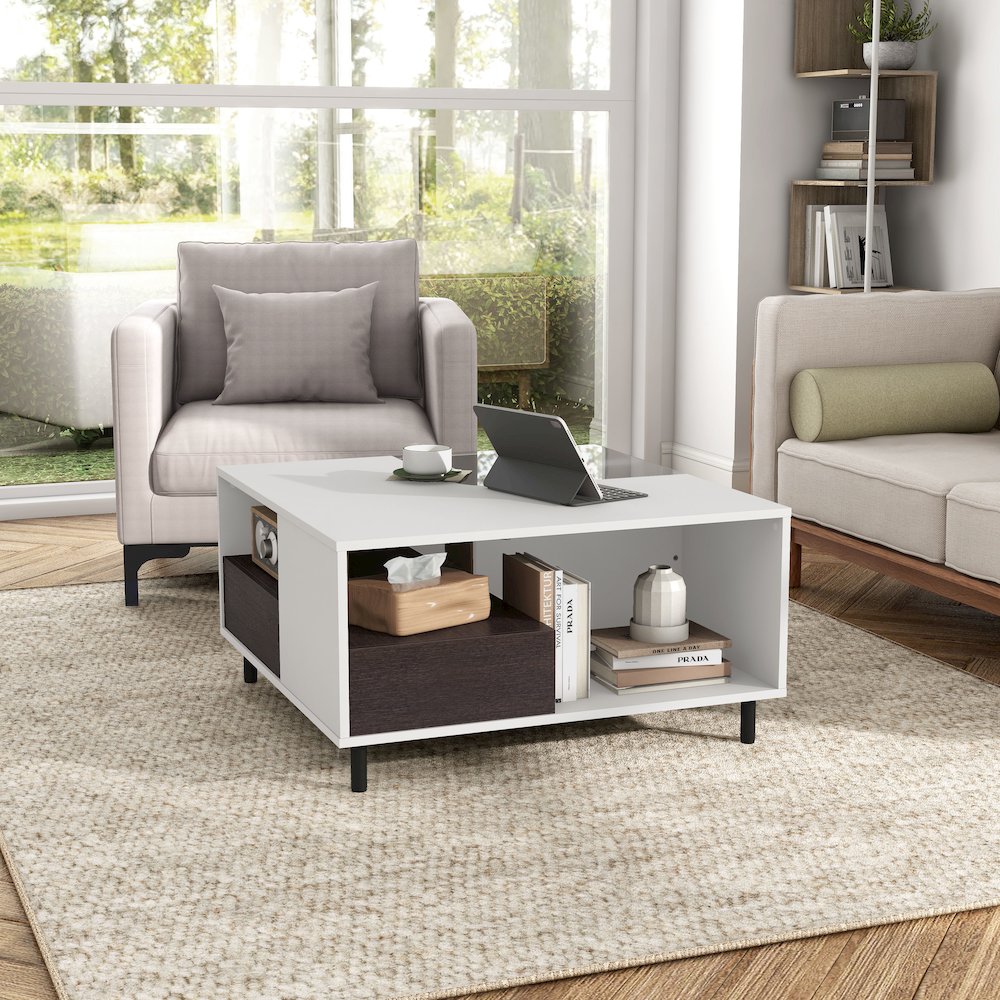 Bera Square LED Storage Coffee Table in White. Picture 4