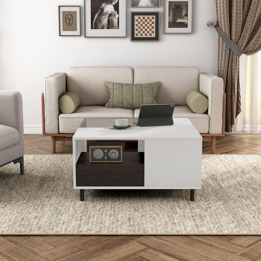 Bera Square LED Storage Coffee Table in White. Picture 5