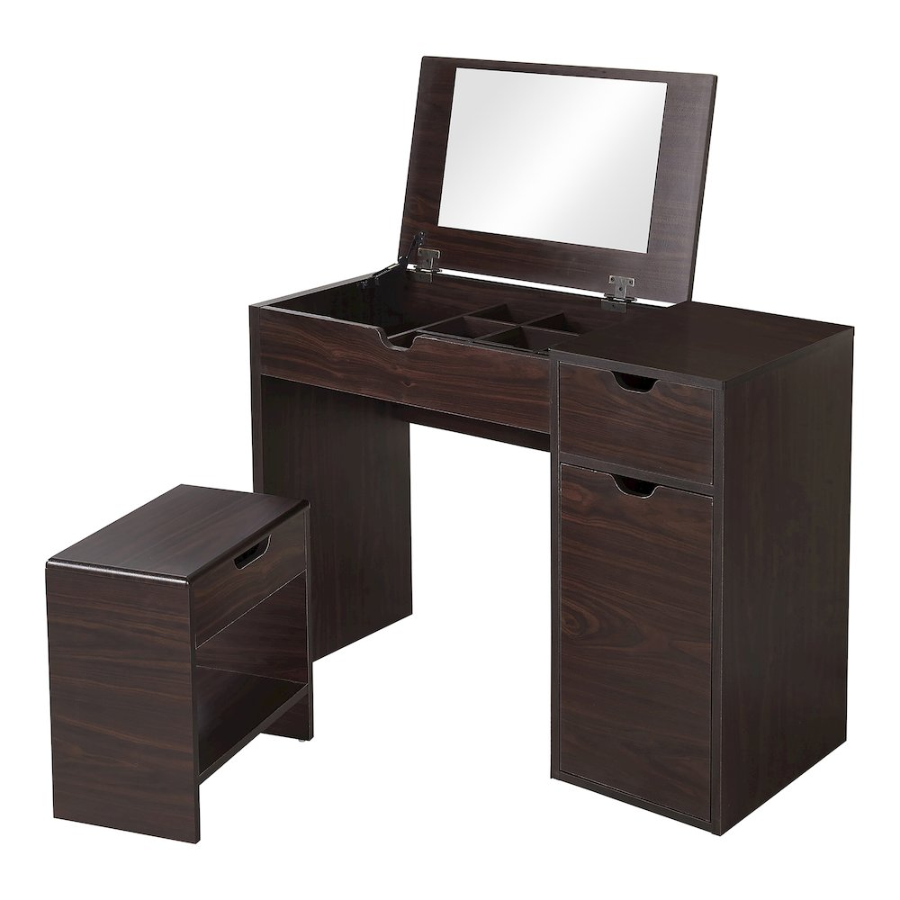 Astro Contemporary Wood 2-Piece Vanity Set in Walnut. Picture 1