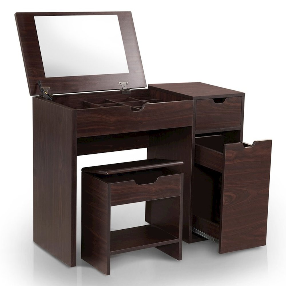 Astro Contemporary Wood 2-Piece Vanity Set in Walnut. Picture 2