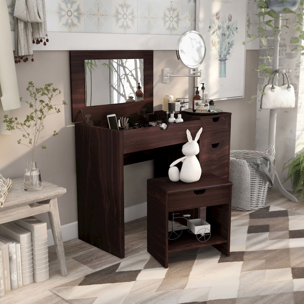 Astro Contemporary Wood 2-Piece Vanity Set in Walnut. Picture 4