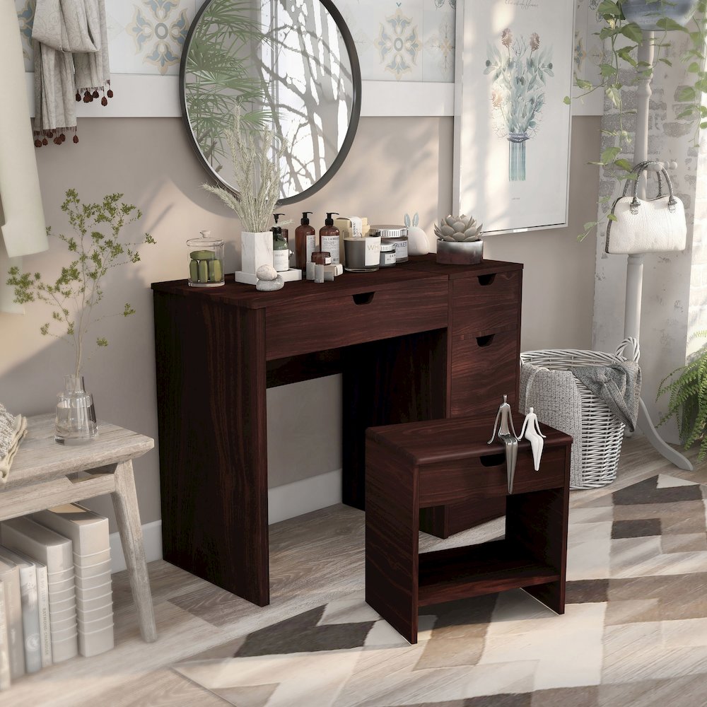 Astro Contemporary Wood 2-Piece Vanity Set in Walnut. Picture 5
