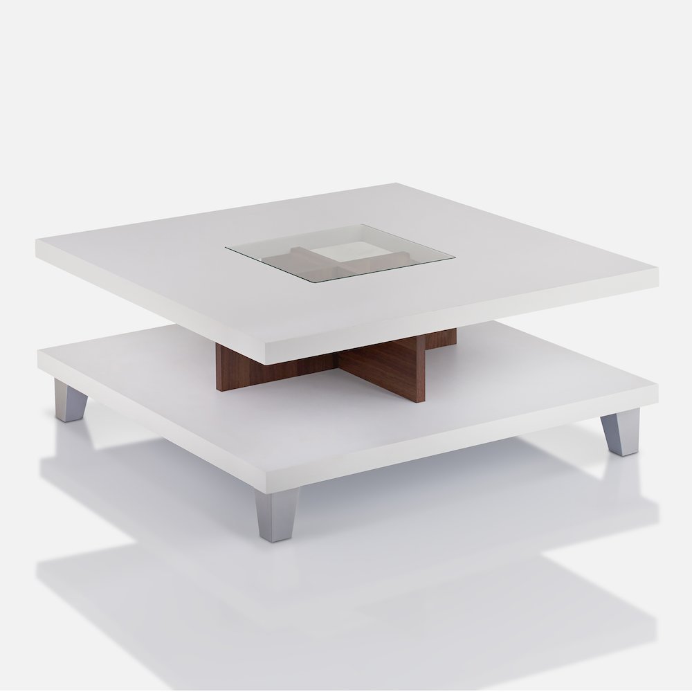 Calloway Wood Square Coffee Table with Storage in White. Picture 1