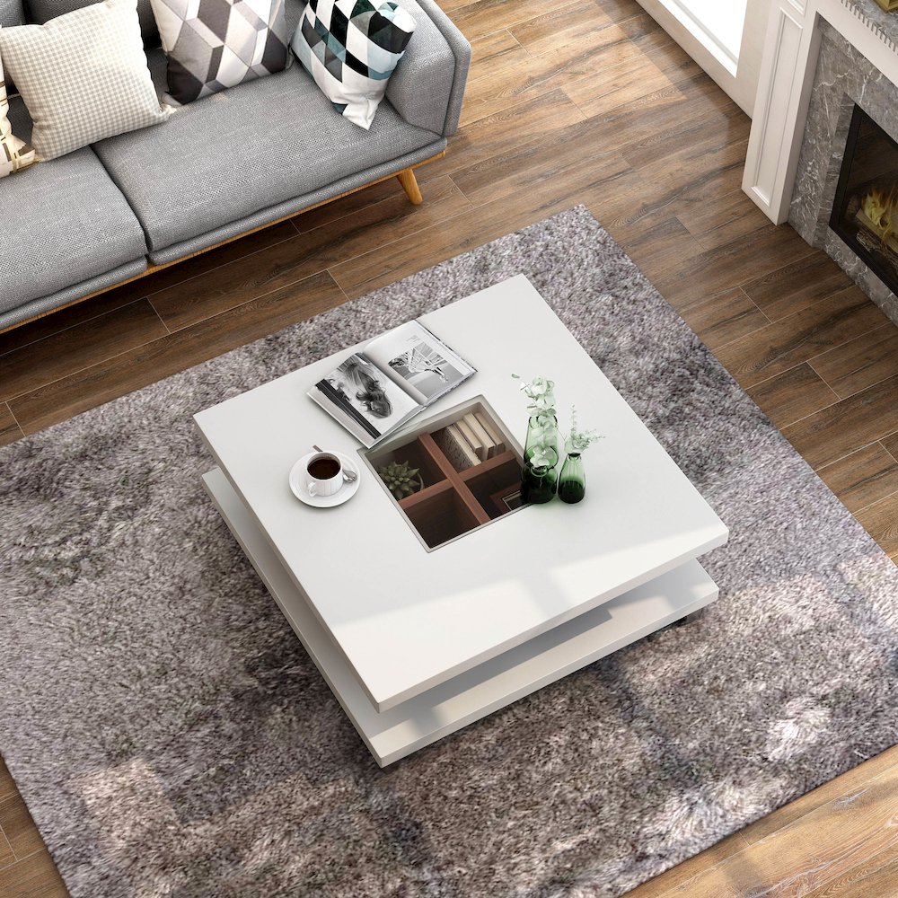Calloway Wood Square Coffee Table with Storage in White. Picture 3