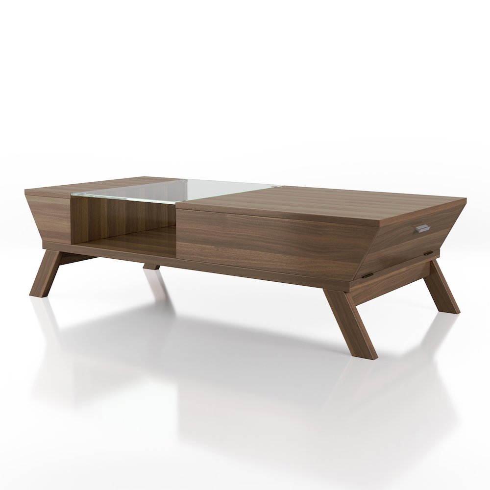 Soto Contemporary Wood Coffee Table with Storage in Walnut. Picture 1