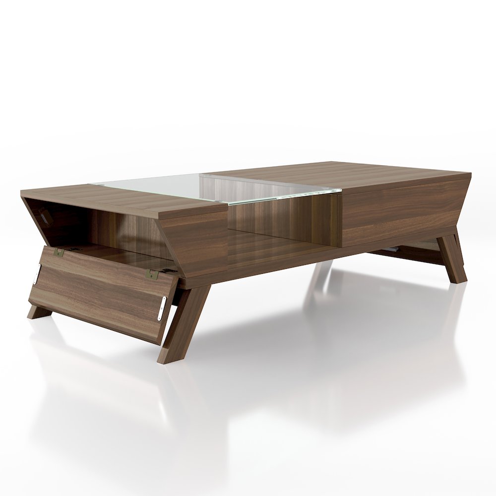 Soto Contemporary Wood Coffee Table with Storage in Walnut. Picture 2