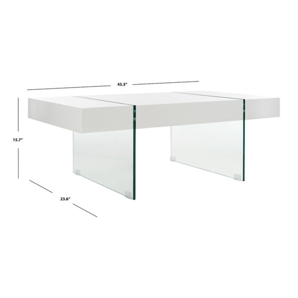 Jacob Rectangular Glass Leg Modern Coffee Table, White/Glass Legs. Picture 3