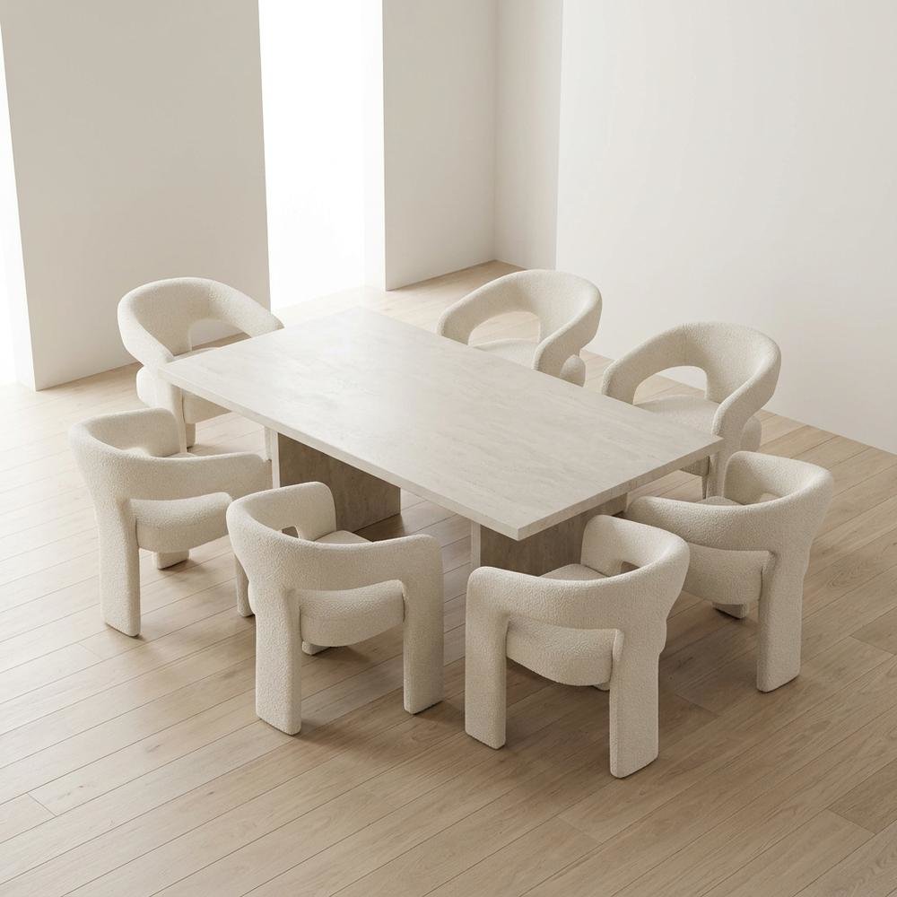 Jacquard Modern Accent Armchair, Sculptural Frame, Natural, Set of 6. Picture 2
