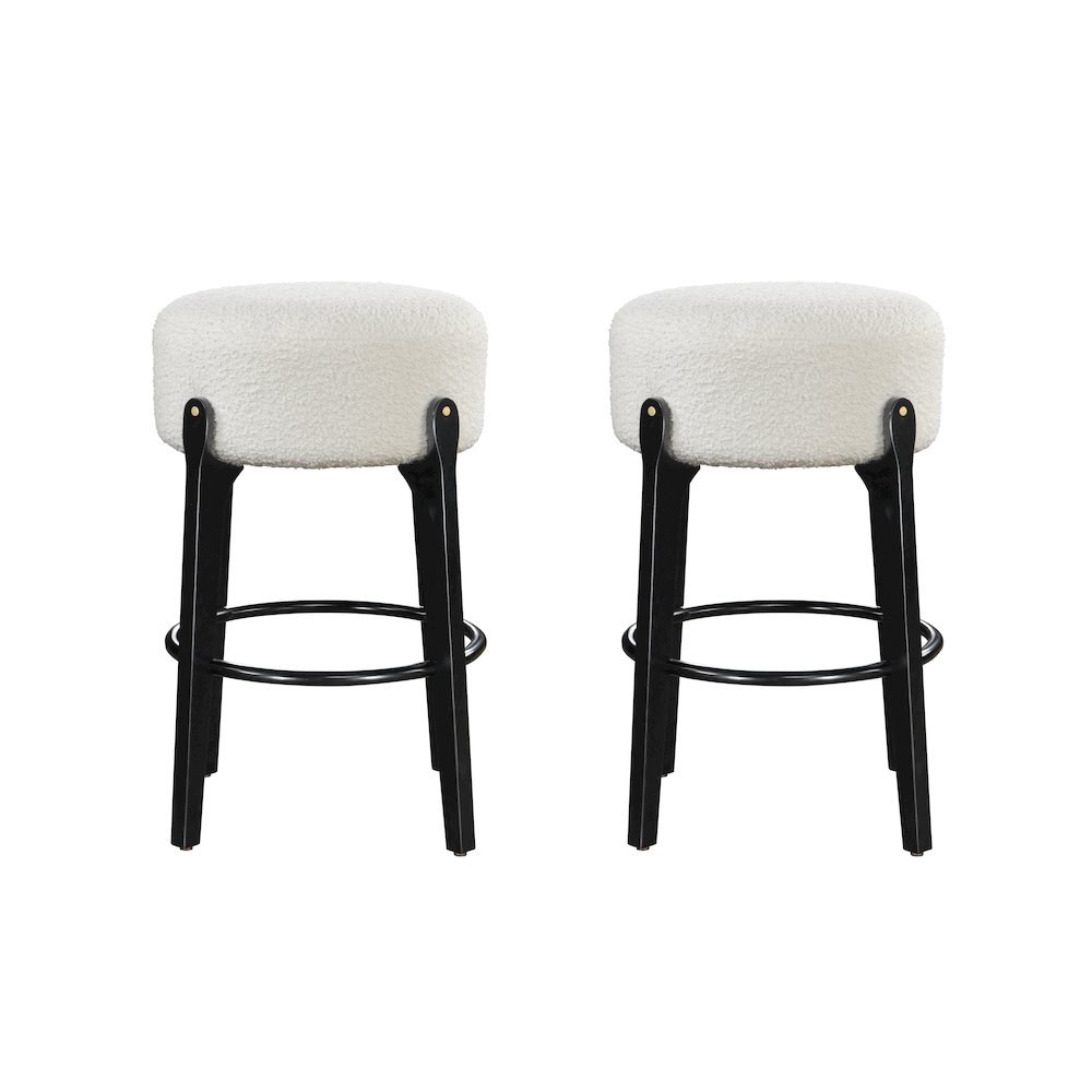 Ellie 29 in. Black Backless Wood Bar Stool with White Boucle Fabric Seat (Set of 2). Picture 8