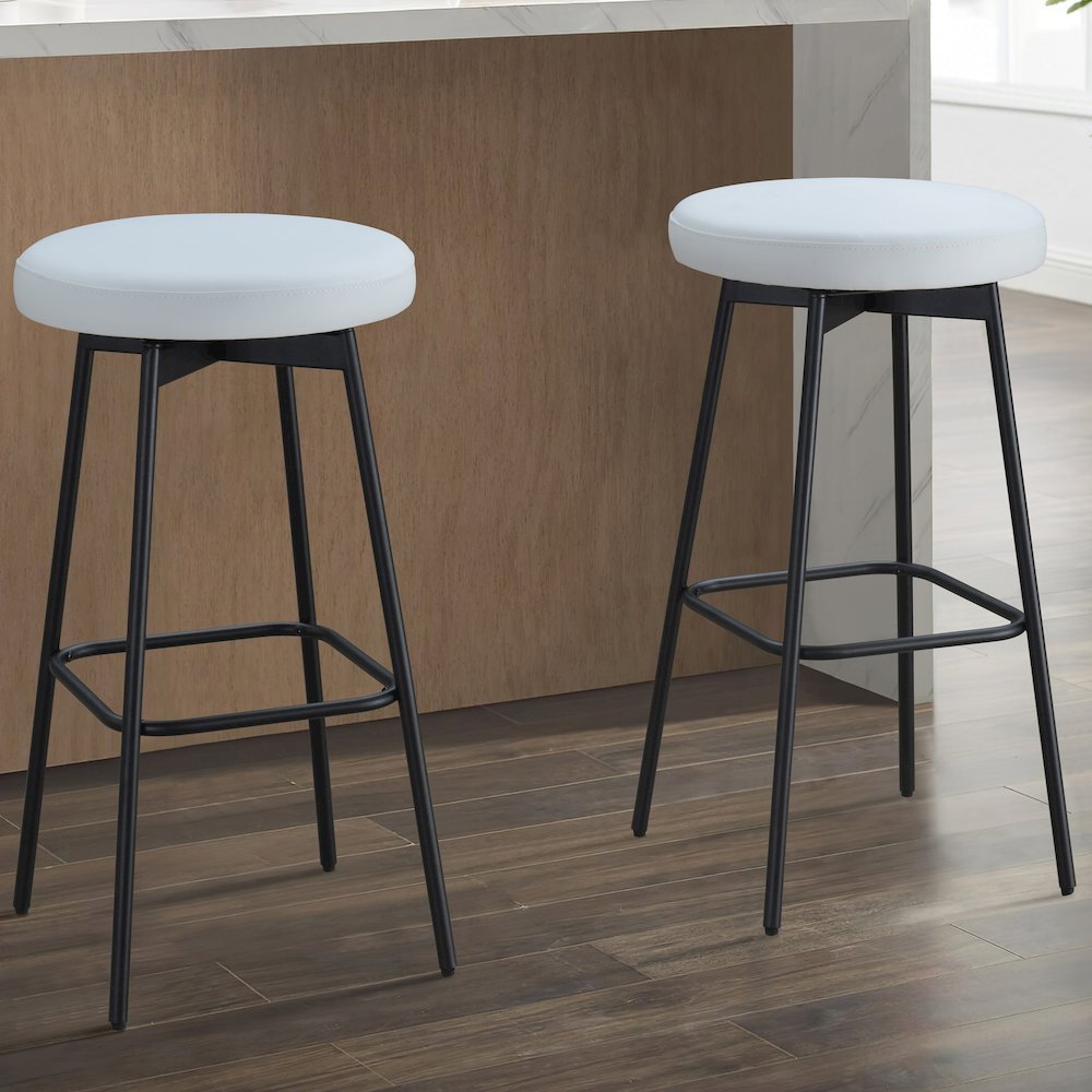 Doheny 24" Steel Legs Swivel Barstool with Upholstered Seat, Black-White (Set of 2). Picture 2