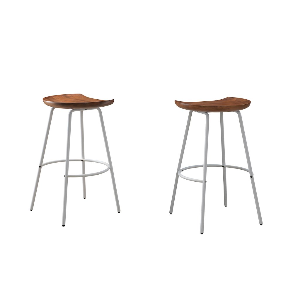 Milano 29" Steel Legs Barstool with Solid Wood Finish, White-Walnut (Set of 2). Picture 1
