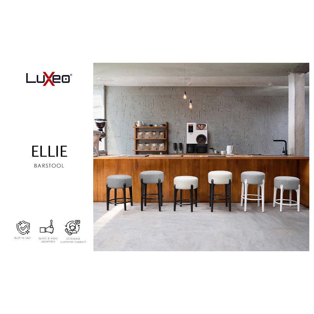 Ellie 29 in. Black Backless Wood Bar Stool with White Boucle Fabric Seat (Set of 2). Picture 3