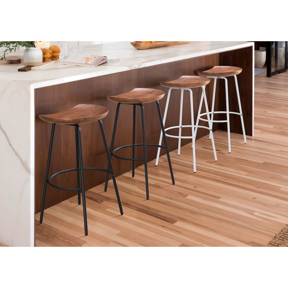 Milano 29" Steel Legs Barstool with Solid Wood Finish, White-Walnut (Set of 2). Picture 12